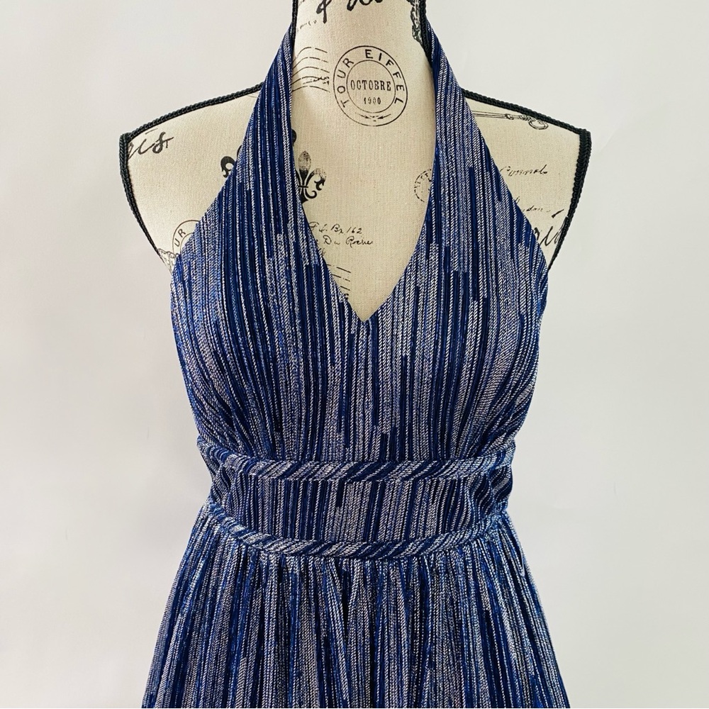NWT City Studio Glitter Halter High Waist Fit & Flare Mini Dress Blue Junior 7 - Picture 4 of 11